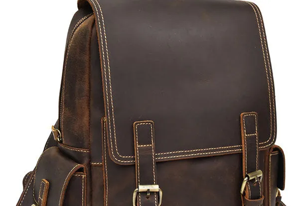 Leather Mens Cool Backpack Large Coffee Travel Bag Hiking Bag For Men