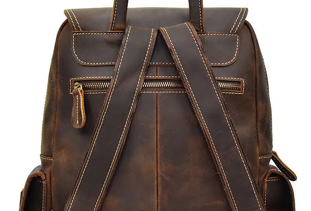 Leather Mens Cool Backpack Large Coffee Travel Bag Hiking Bag For Men