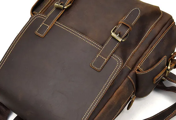 Leather Mens Cool Backpack Large Coffee Travel Bag Hiking Bag For Men