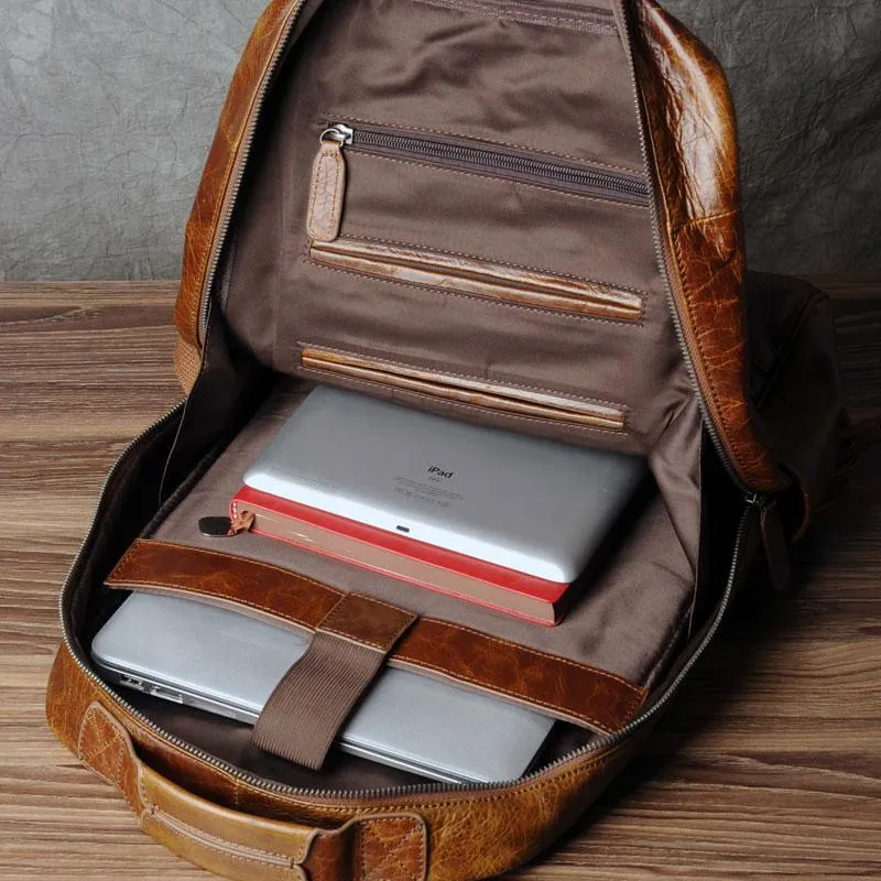 Leather Mens Cool Black Backpack Large Travel Backpack Hiking Backpack for men