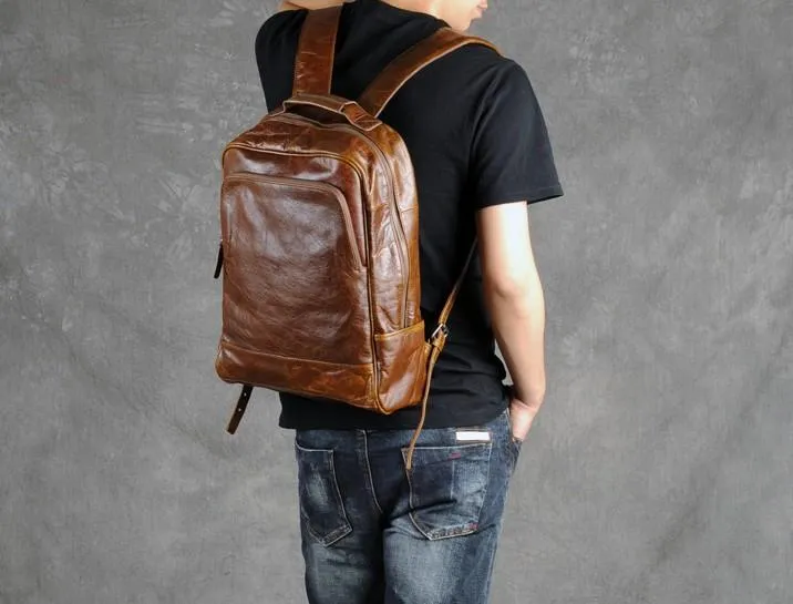 Leather Mens Cool Black Backpack Large Travel Backpack Hiking Backpack for men