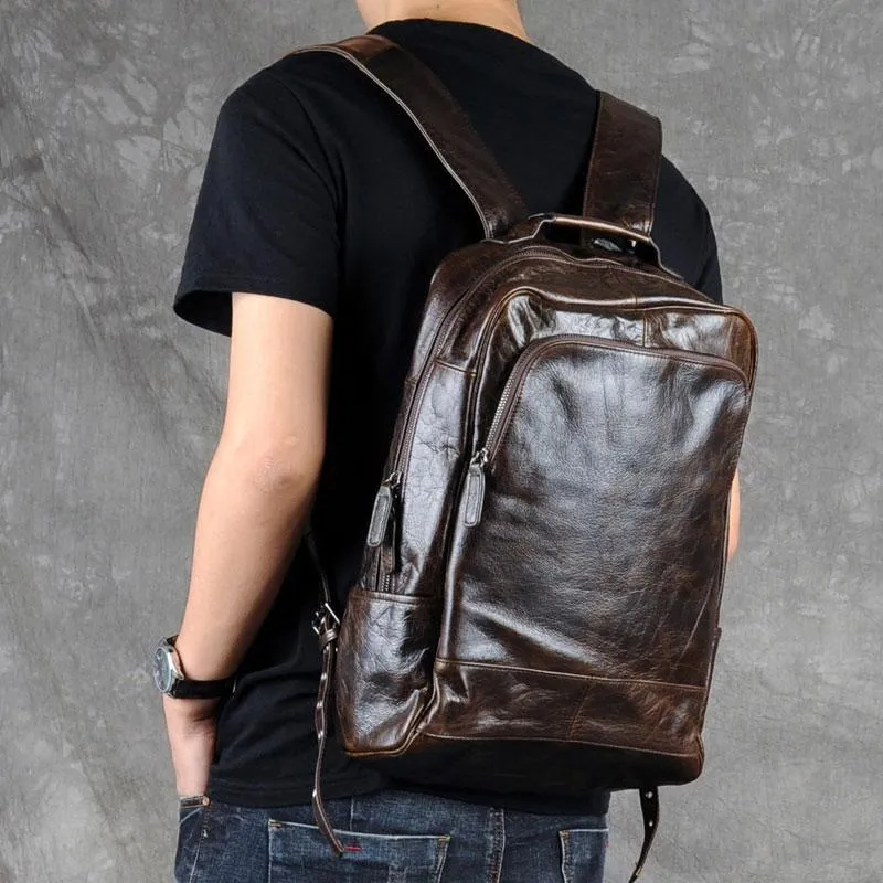 Leather Mens Cool Black Backpack Large Travel Backpack Hiking Backpack for men