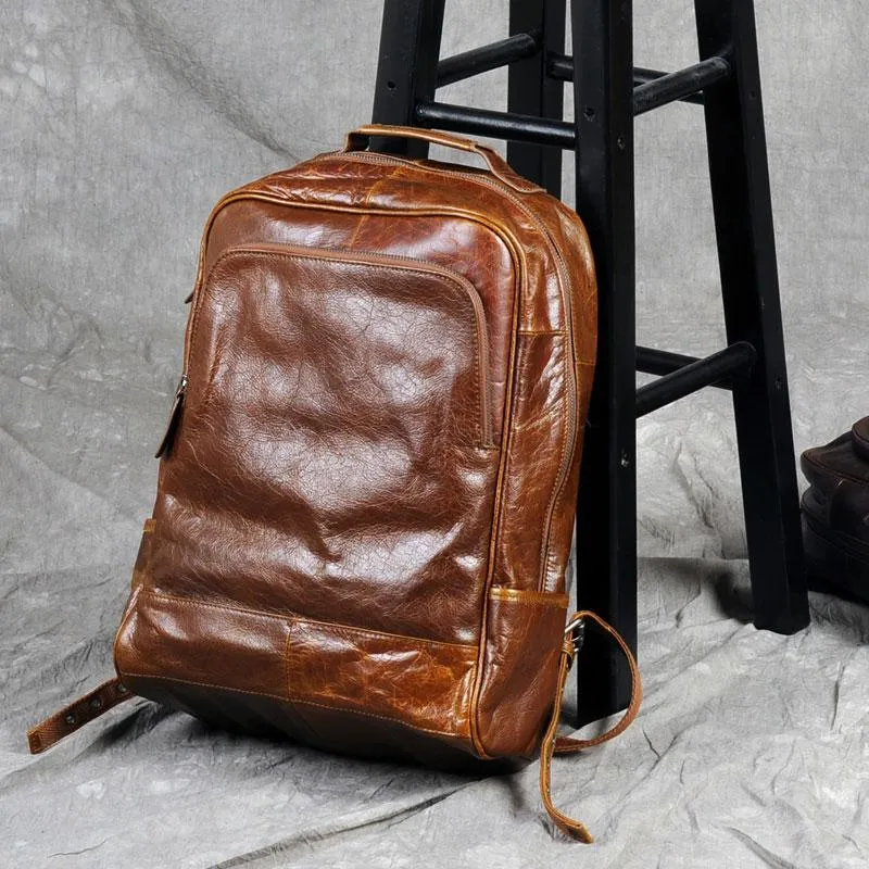 Leather Mens Cool Black Backpack Large Travel Backpack Hiking Backpack for men