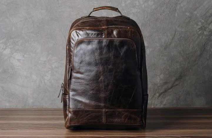 Leather Mens Cool Black Backpack Large Travel Backpack Hiking Backpack for men