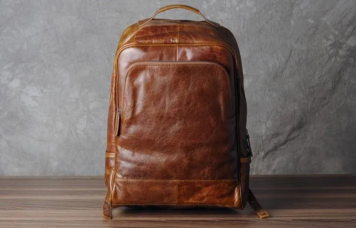 Leather Mens Cool Black Backpack Large Travel Backpack Hiking Backpack for men