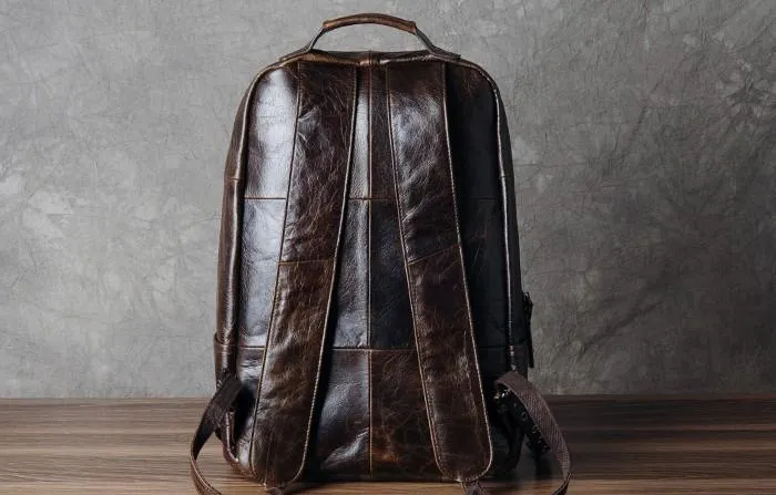 Leather Mens Cool Black Backpack Large Travel Backpack Hiking Backpack for men