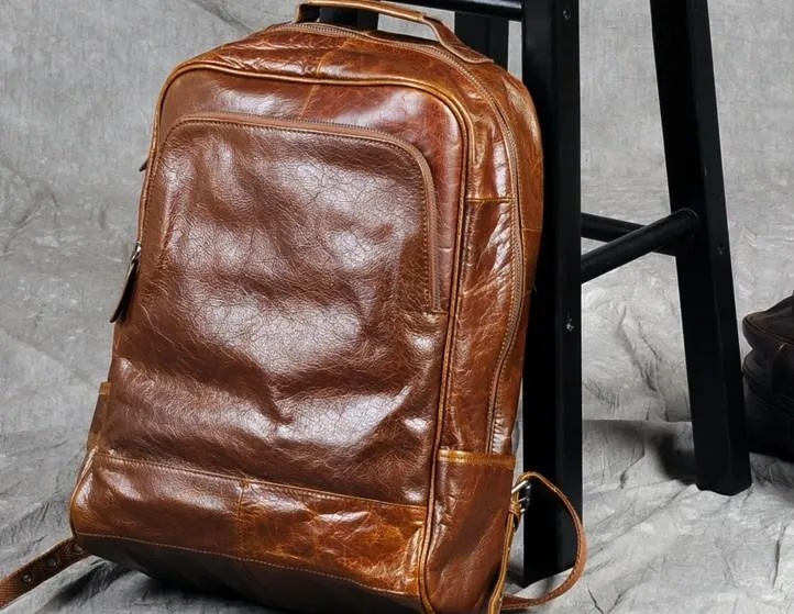 Leather Mens Cool Black Backpack Large Travel Backpack Hiking Backpack for men