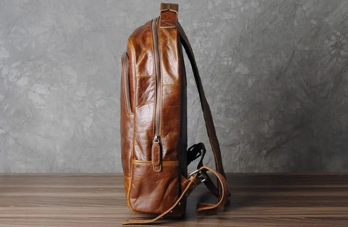 Leather Mens Cool Black Backpack Large Travel Backpack Hiking Backpack for men