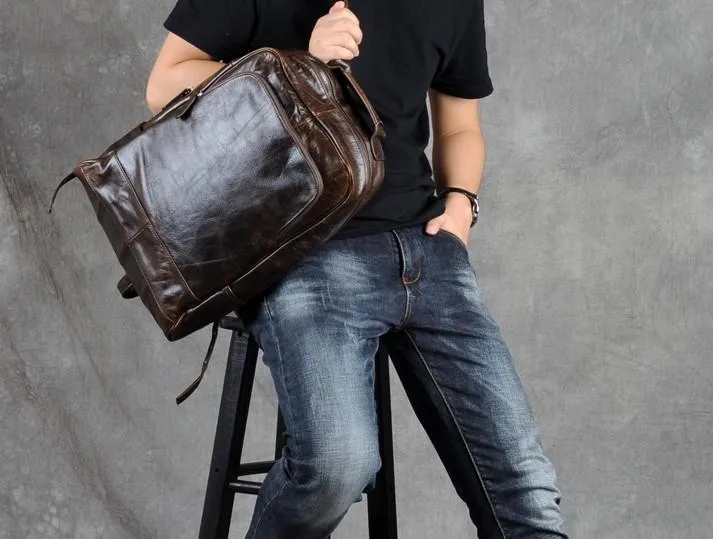 Leather Mens Cool Black Backpack Large Travel Backpack Hiking Backpack for men
