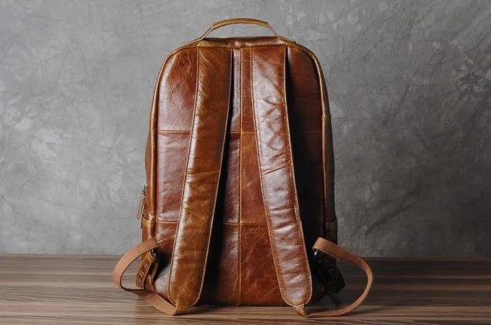 Leather Mens Cool Black Backpack Large Travel Backpack Hiking Backpack for men
