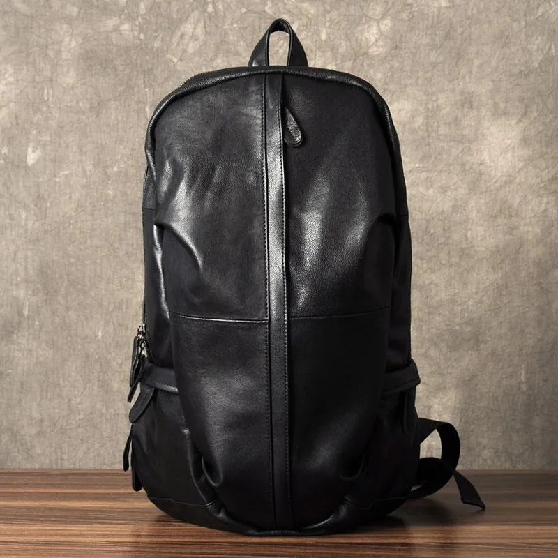 Leather Mens Cool Large Backpack Black Travel Backpacks Hiking Backpack for men