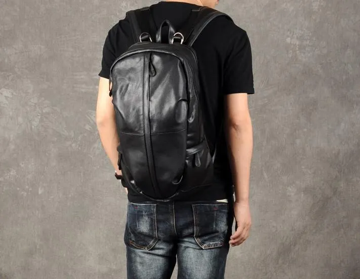 Leather Mens Cool Large Backpack Black Travel Backpacks Hiking Backpack for men