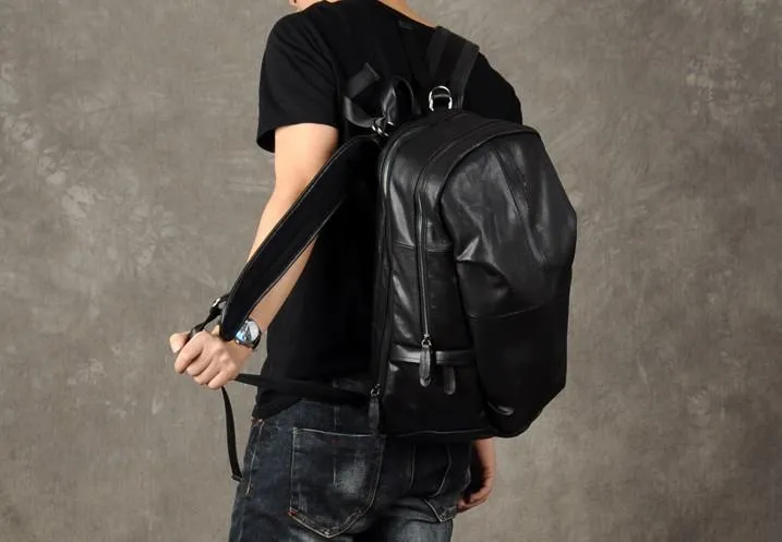 Leather Mens Cool Large Backpack Black Travel Backpacks Hiking Backpack for men