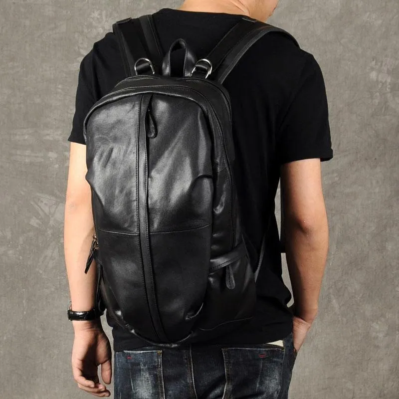 Leather Mens Cool Large Backpack Black Travel Backpacks Hiking Backpack for men