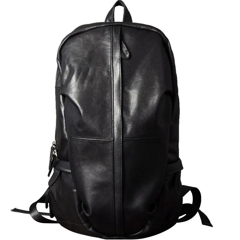 Leather Mens Cool Large Backpack Black Travel Backpacks Hiking Backpack for men