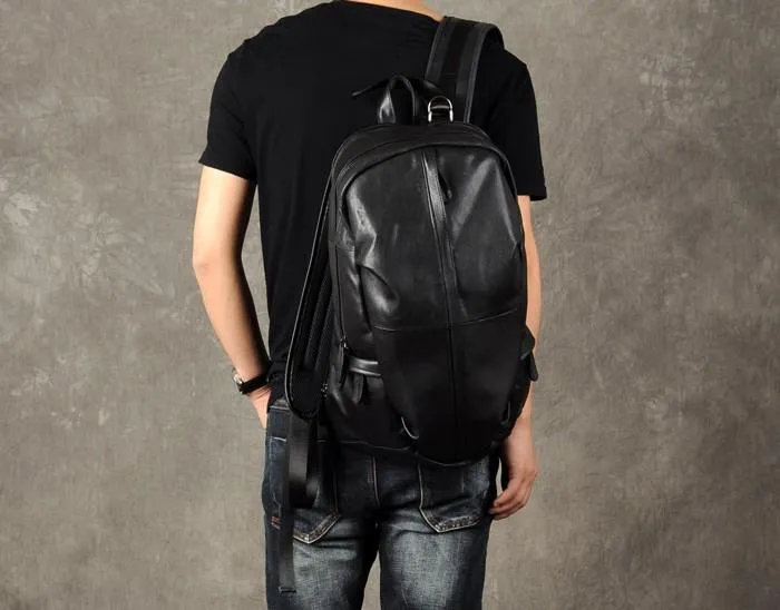 Leather Mens Cool Large Backpack Black Travel Backpacks Hiking Backpack for men