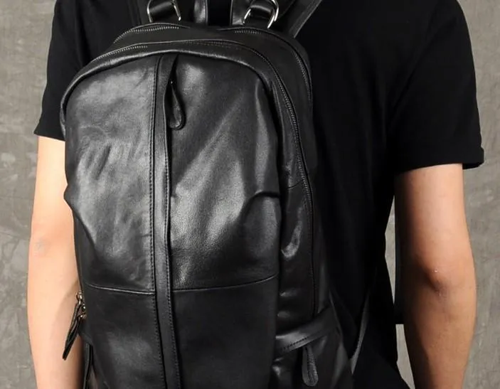 Leather Mens Cool Large Backpack Black Travel Backpacks Hiking Backpack for men