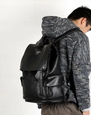 Leather Mens Cool Large Backpacks Black Travel Backpack Hiking Backpack for men
