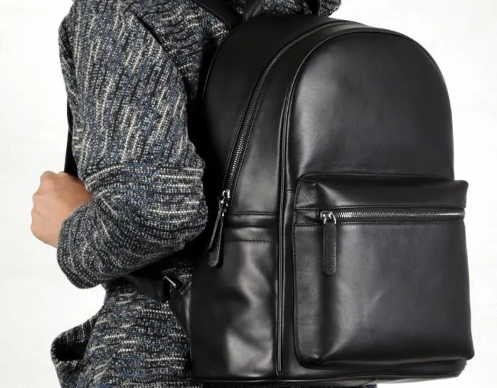 Leather Mens Large Cool Backpack Black Travel Backpack Hiking Backpack for men