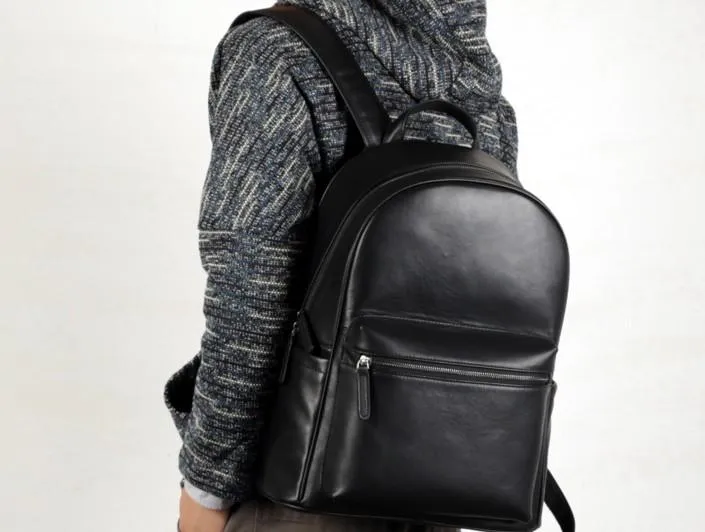 Leather Mens Large Cool Backpack Black Travel Backpack Hiking Backpack for men