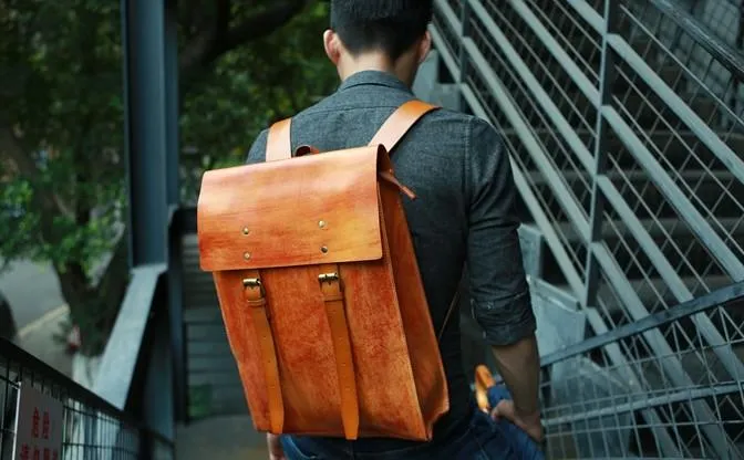 Leather Mens School Backpacks Travel Backpacks Laptop Backpack for men