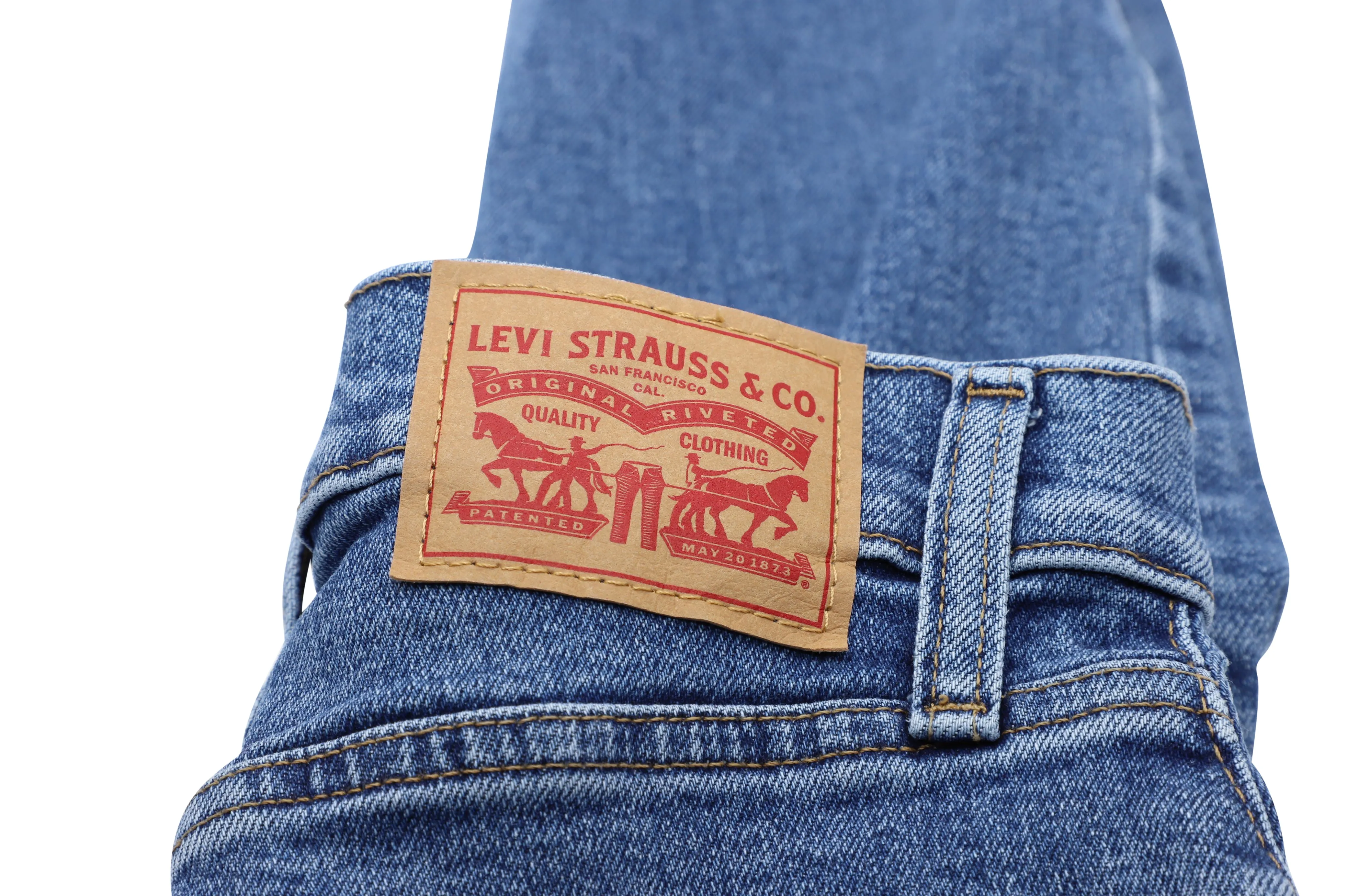 Levi's High Waisted Mom Jeans in Blue Cotton Denim