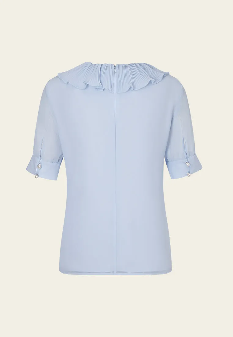 Light Blue Ruffle Collar Chiffon Blouse