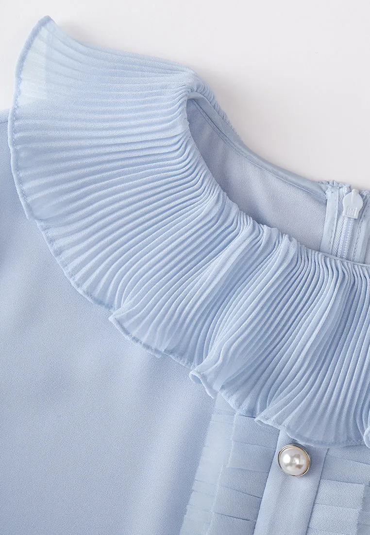Light Blue Ruffle Collar Chiffon Blouse