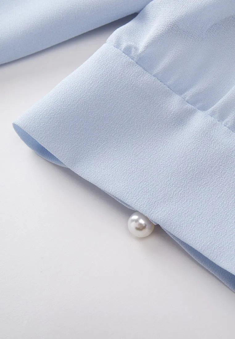 Light Blue Ruffle Collar Chiffon Blouse