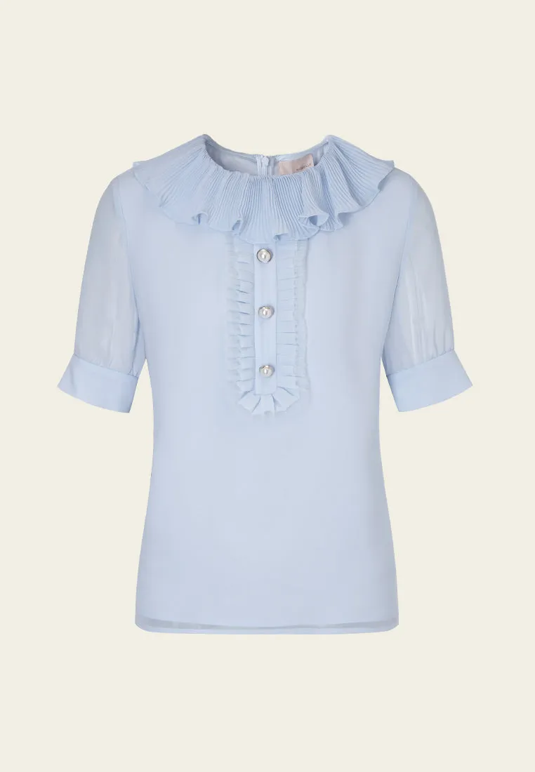 Light Blue Ruffle Collar Chiffon Blouse