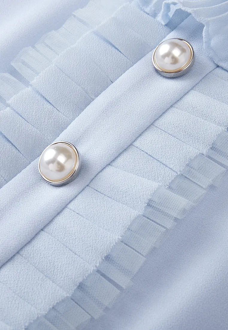 Light Blue Ruffle Collar Chiffon Blouse