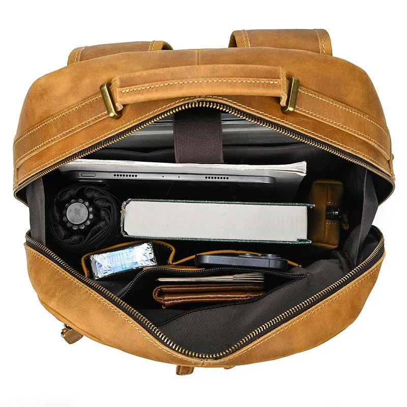 Light Brown Large Leather Backpack for Travel Mens Leather 15???? Laptop Backpack 14L