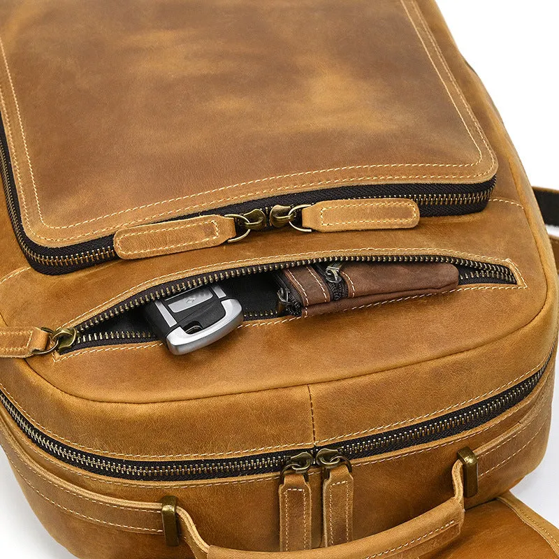Light Brown Large Leather Backpack for Travel Mens Leather 15???? Laptop Backpack 14L