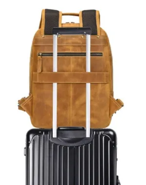 Light Brown Large Leather Backpack for Travel Mens Leather 15???? Laptop Backpack 14L