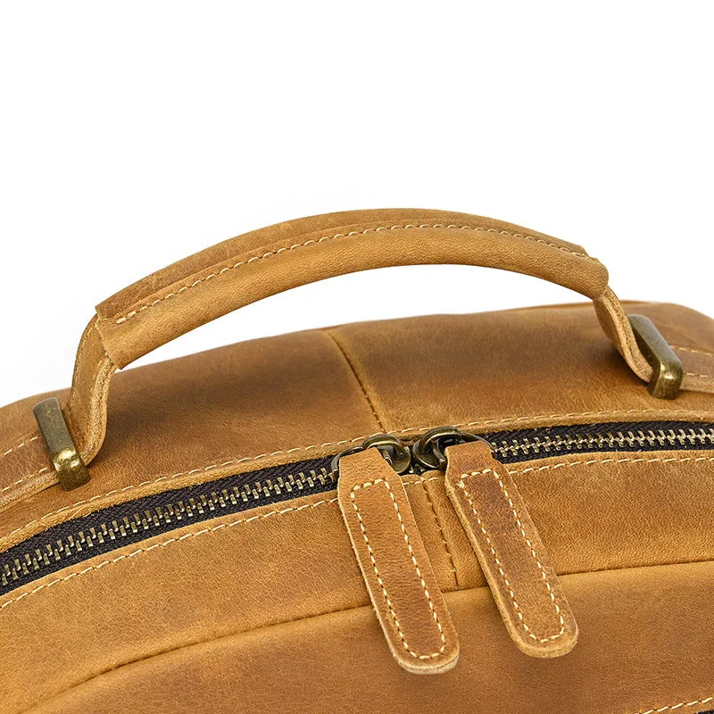 Light Brown Large Leather Backpack for Travel Mens Leather 15???? Laptop Backpack 14L