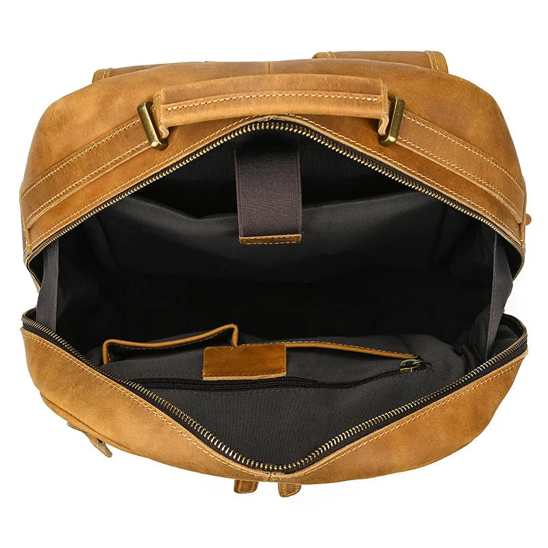 Light Brown Large Leather Backpack for Travel Mens Leather 15???? Laptop Backpack 14L
