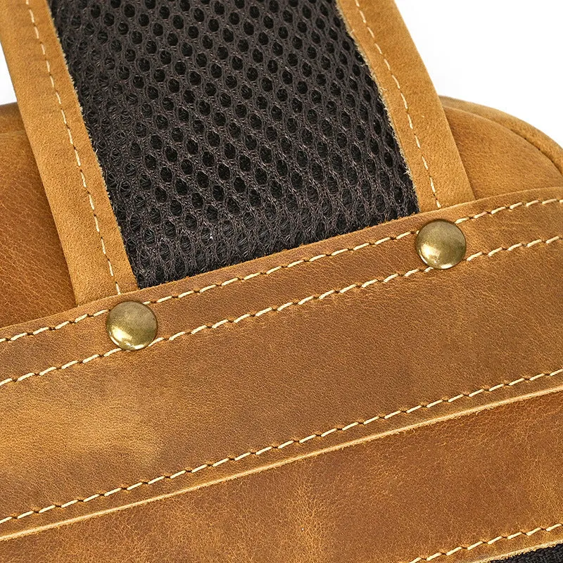 Light Brown Large Leather Backpack for Travel Mens Leather 15???? Laptop Backpack 14L