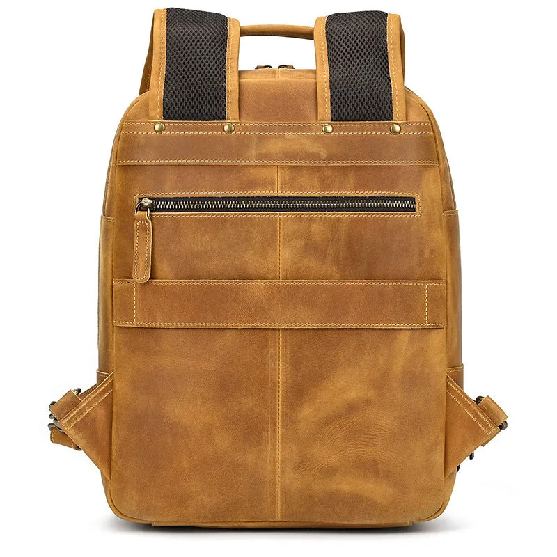 Light Brown Large Leather Backpack for Travel Mens Leather 15???? Laptop Backpack 14L