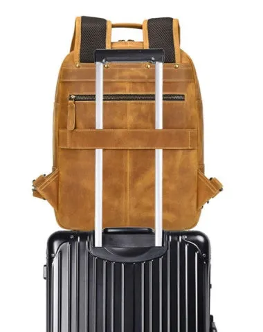 Light Brown Large Leather Backpack for Travel Mens Leather 15???? Laptop Backpack 14L
