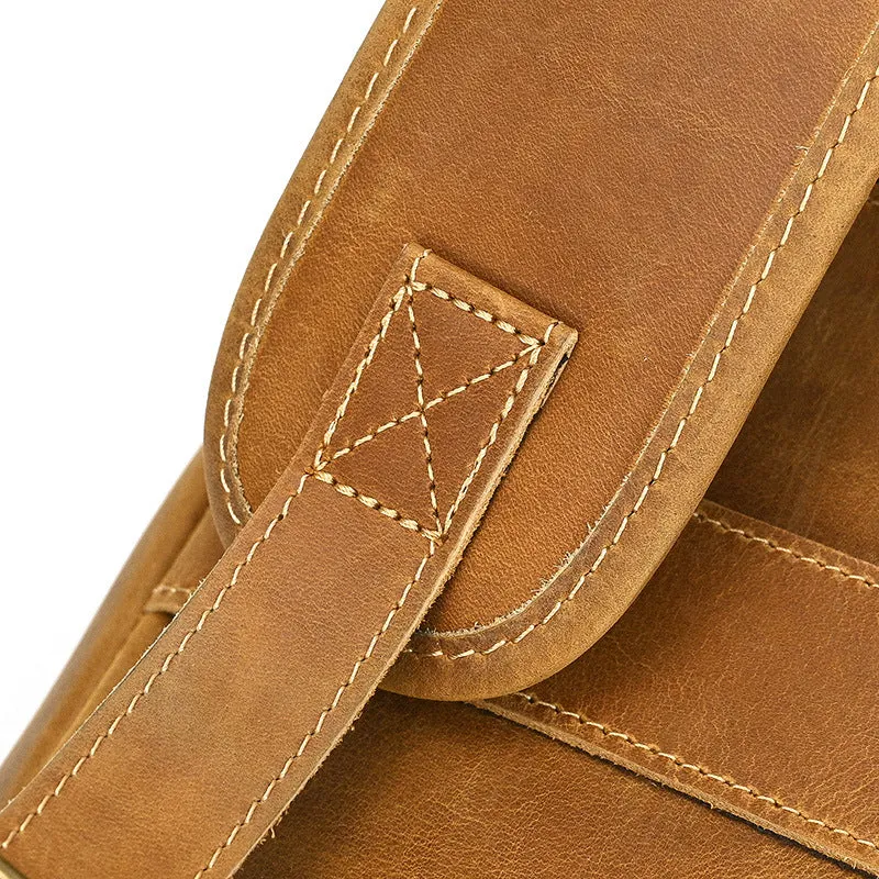 Light Brown Large Leather Backpack for Travel Mens Leather 15???? Laptop Backpack 14L