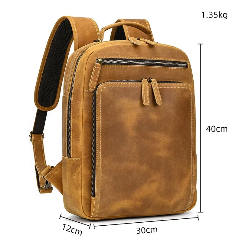 Light Brown Large Leather Backpack for Travel Mens Leather 15???? Laptop Backpack 14L