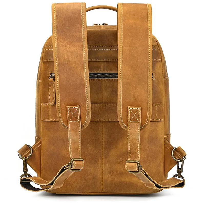 Light Brown Large Leather Backpack for Travel Mens Leather 15???? Laptop Backpack 14L