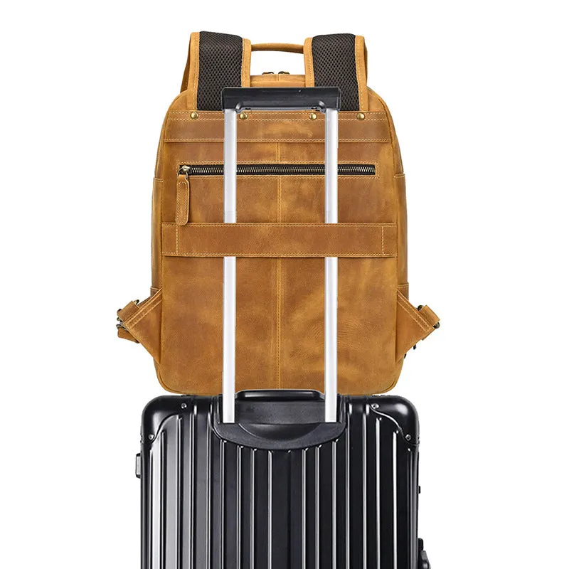 Light Brown Large Leather Backpack for Travel Mens Leather 15???? Laptop Backpack 14L