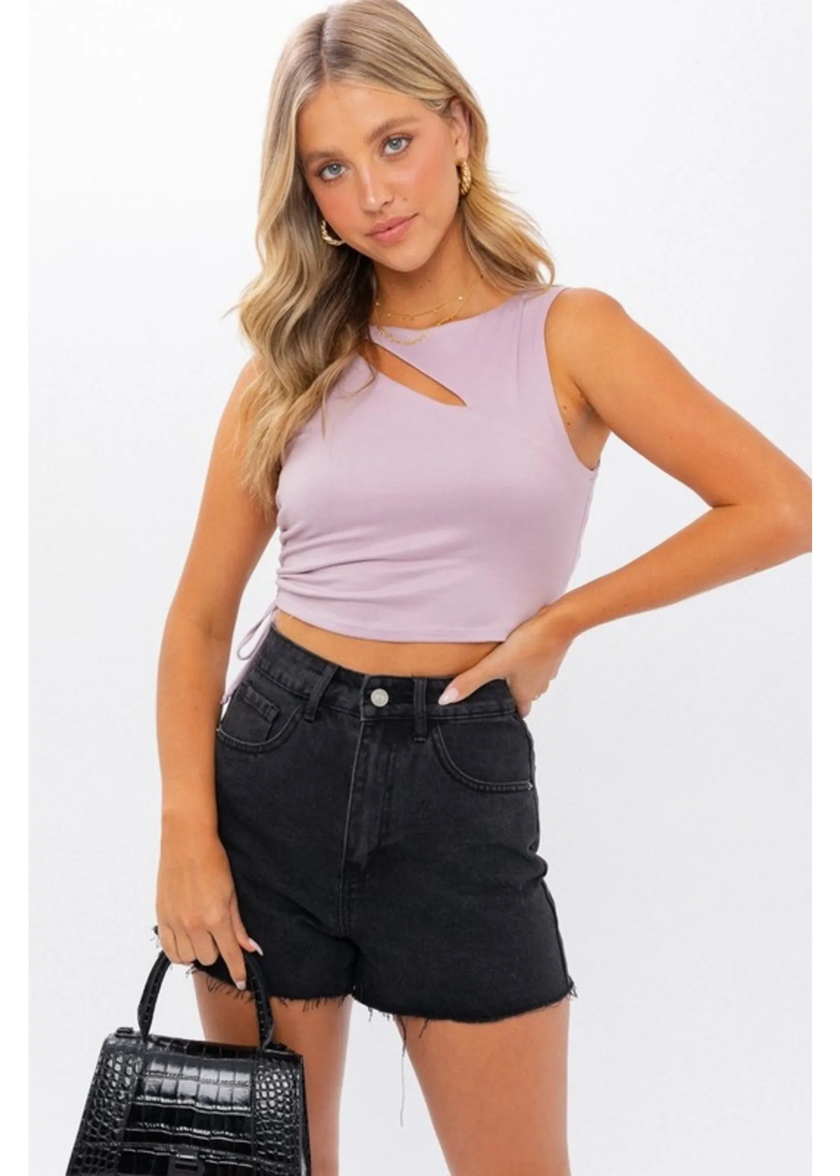 Lilac Ruched Sleeveless Top