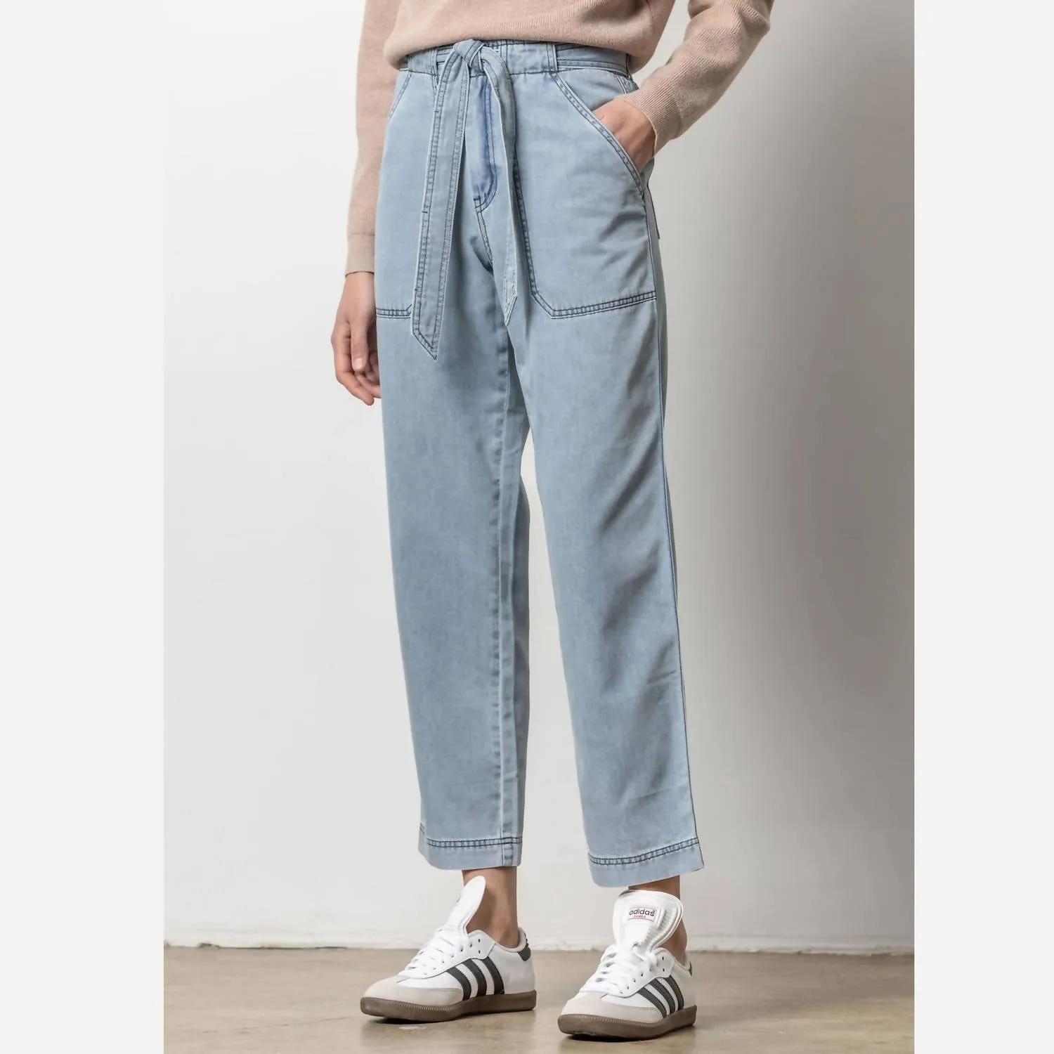 Lilla P Denim Belted Pant In Light Wash