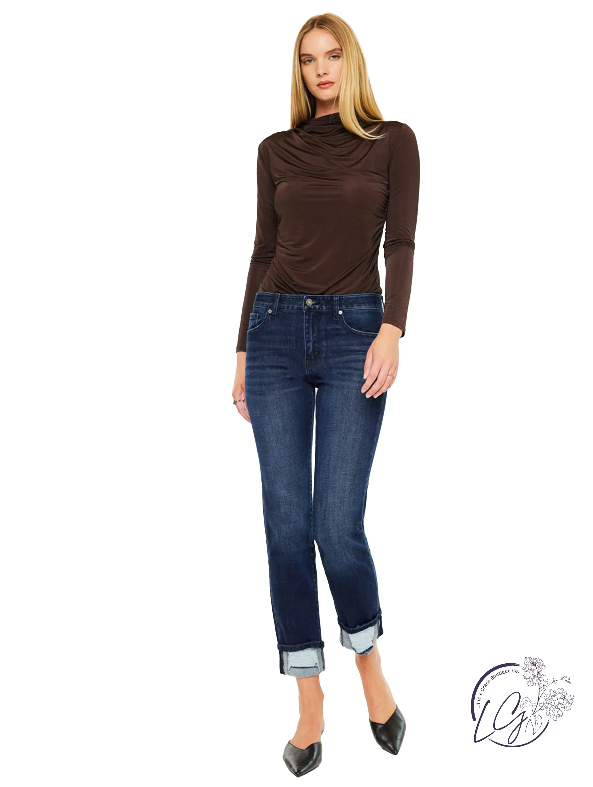 Lina Mid-Rise Skinny Straight Jeans by Kan Can