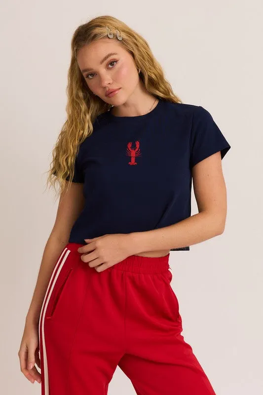 Lobster Graphic Round Neck Top
