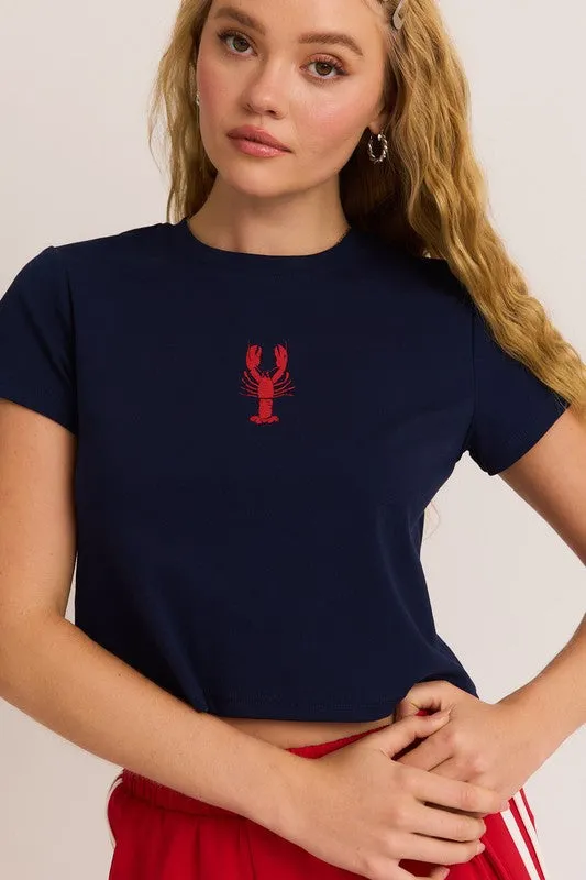 Lobster Graphic Round Neck Top