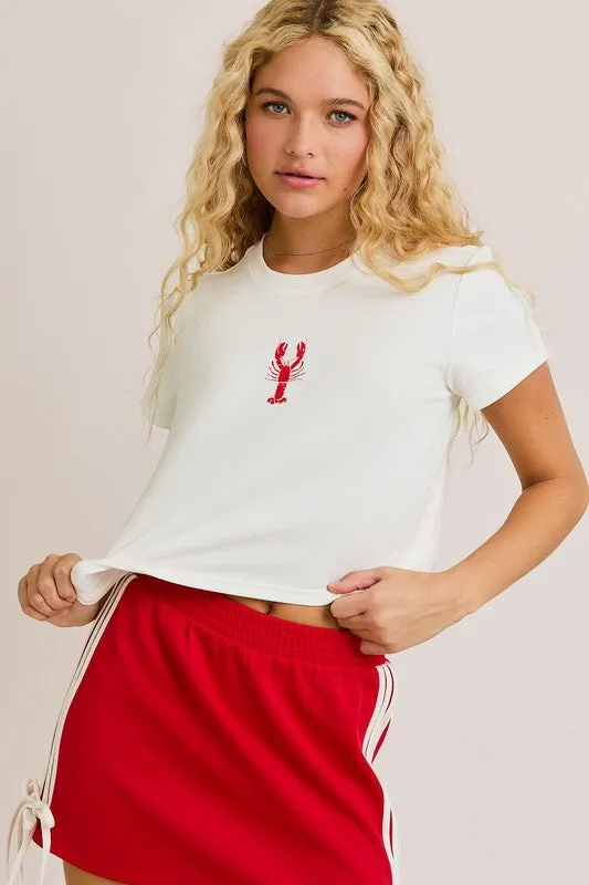 Lobster Graphic Round Neck Top