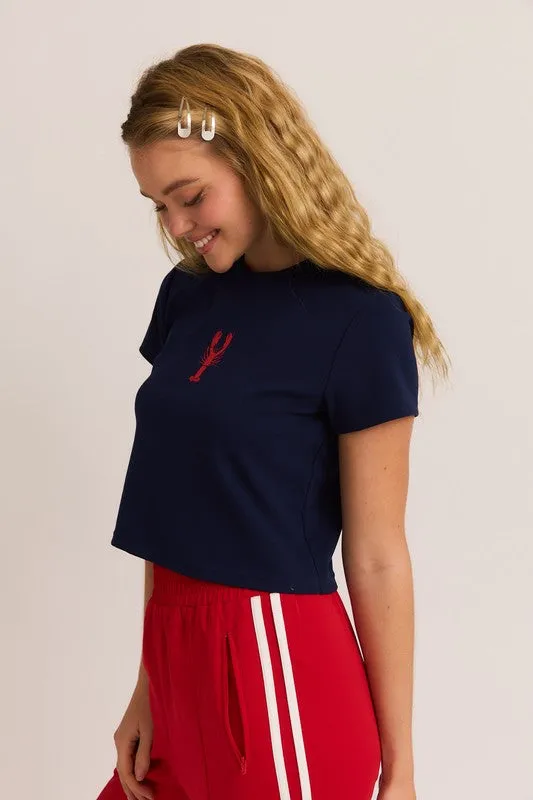 Lobster Graphic Round Neck Top
